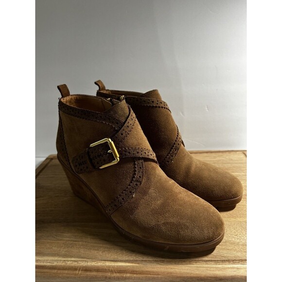 Franco Sarto Larielle Wedge Ankle Boots Booties Taupe Suede Women’s Size 9 - Picture 2 of 10